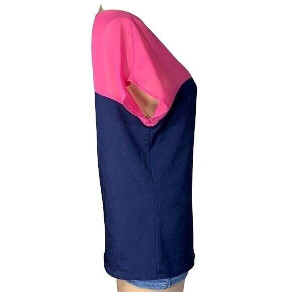 Hot Tempered Womens Blouse Top Shirt Colorblock Silky Pullover Pink Blue Medium - Picture 6 of 9